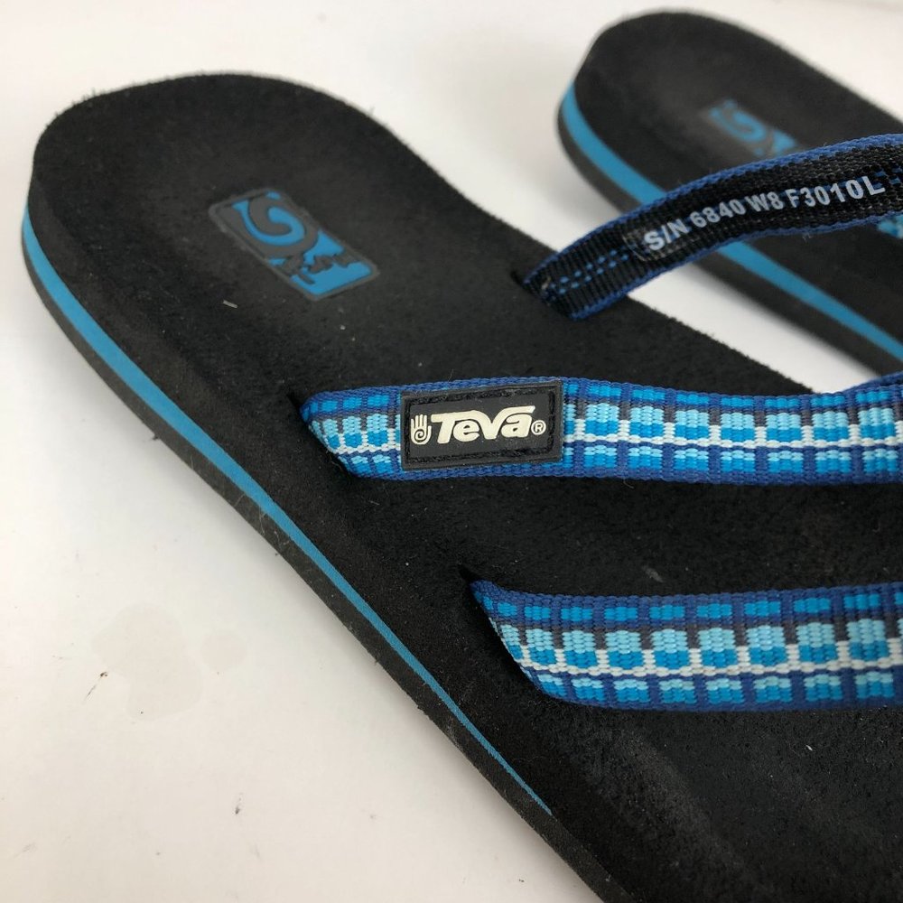 Teva Women's Size 8 Olowahu Blue White Open Toe Strappy Vegan Slip On Sandals - Picture 6 of 12